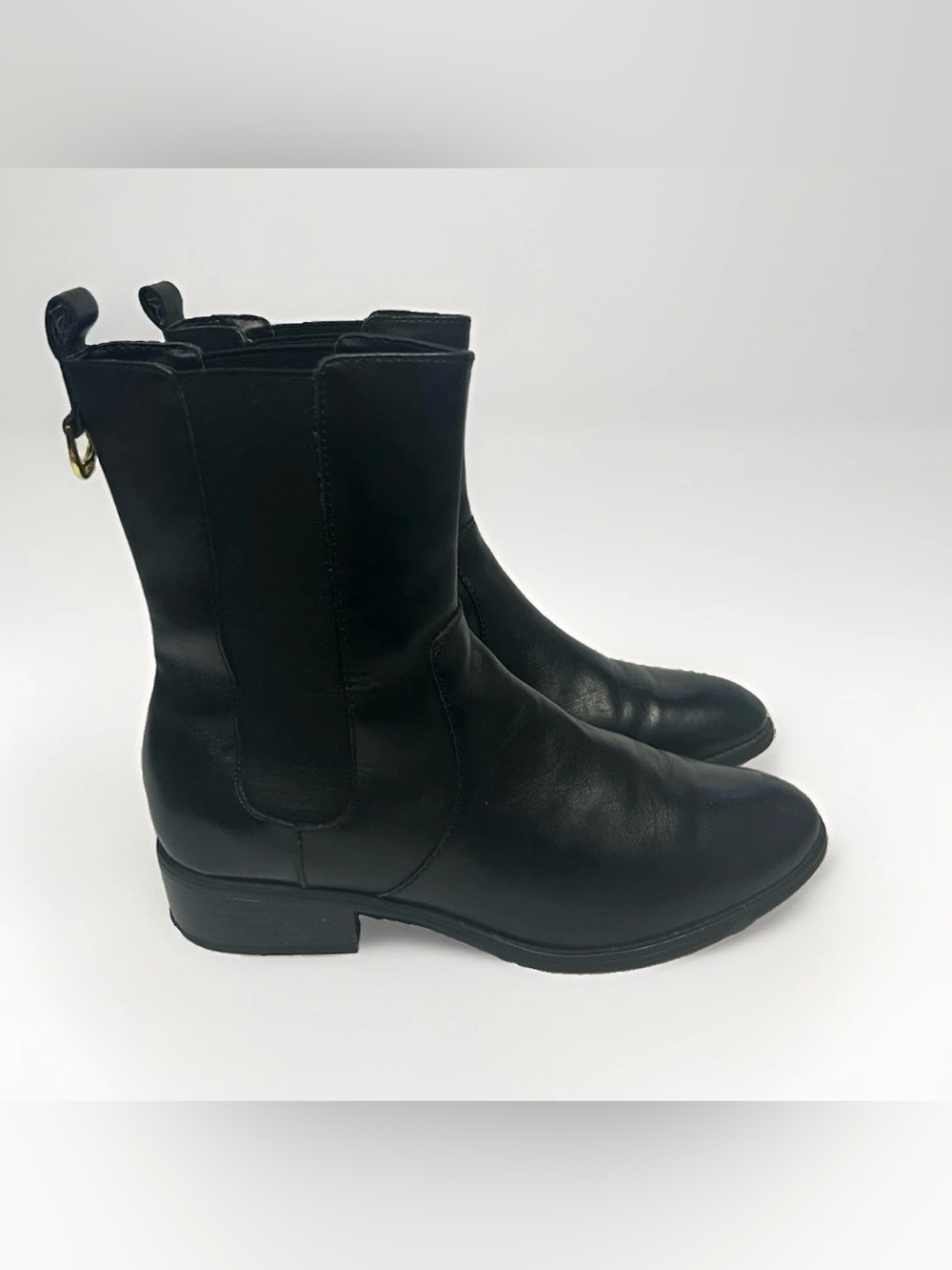 Lauren Ralph Lauren Chelsea Ankle Boots Women 9.5 Mona Black Leather Equestrian